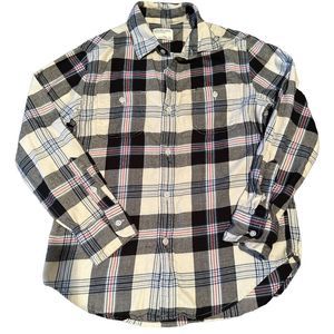 Crewcuts Cream and Black Long Sleeve Flannel Button Down